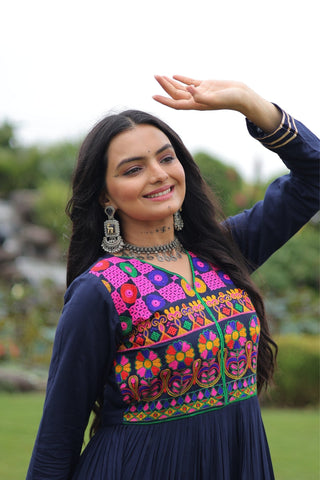 Kutchi Gamthi Embroidered With Mirror Hand Work Navratri Special Gown