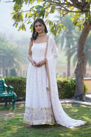 Round Neck Designer Readymade Embroidered Work Gown