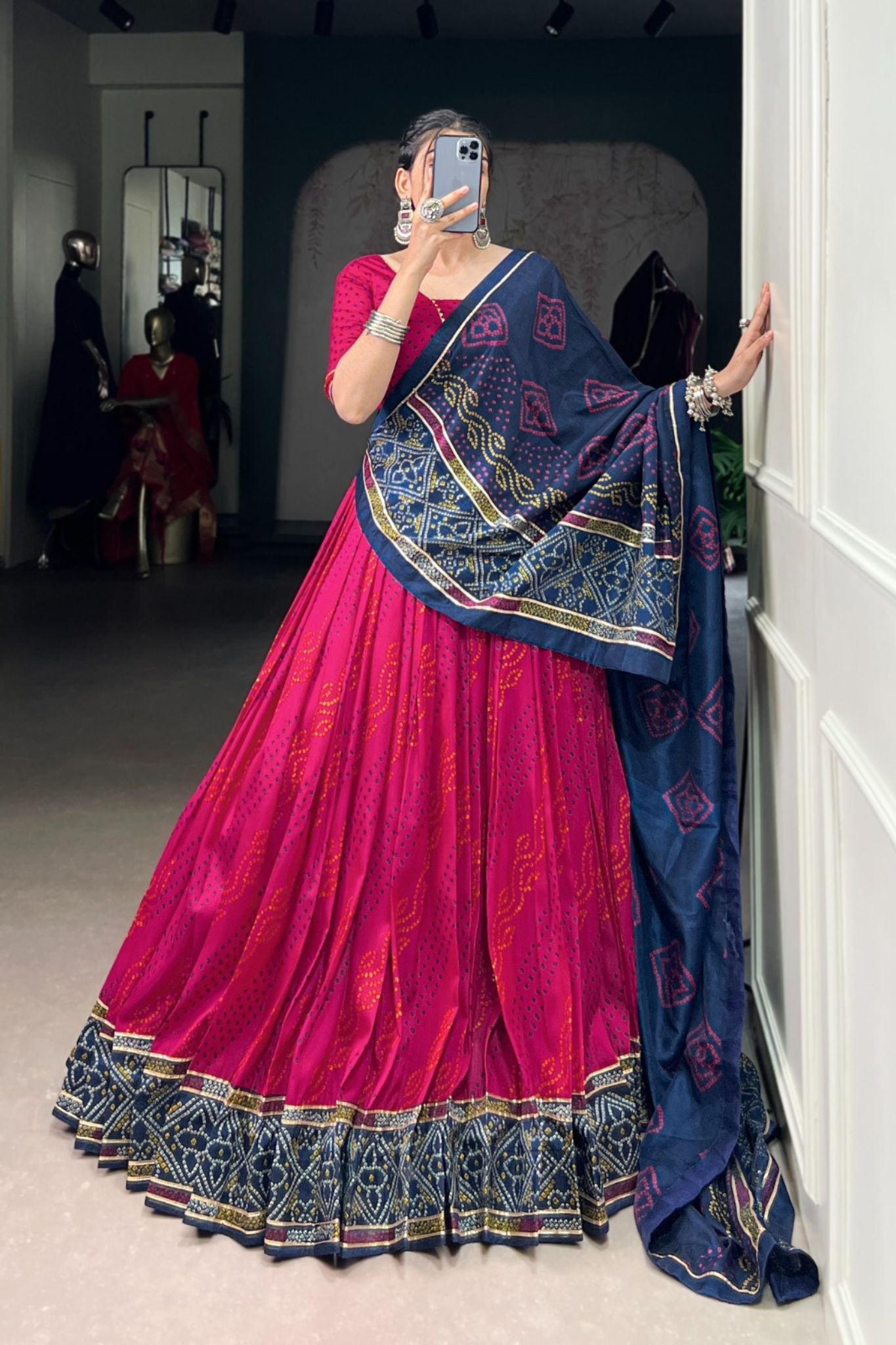Glamorous Bandhej Print Lehenga Choli for Navratri And Weddings