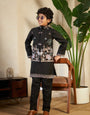 Magic Black Embroidered Koti Kurta Set For Boys