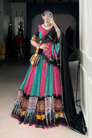 Navratri Special Pure Rayon Lehenga Choli With Ajrakh Print, Gamthi & Gota Patti Work