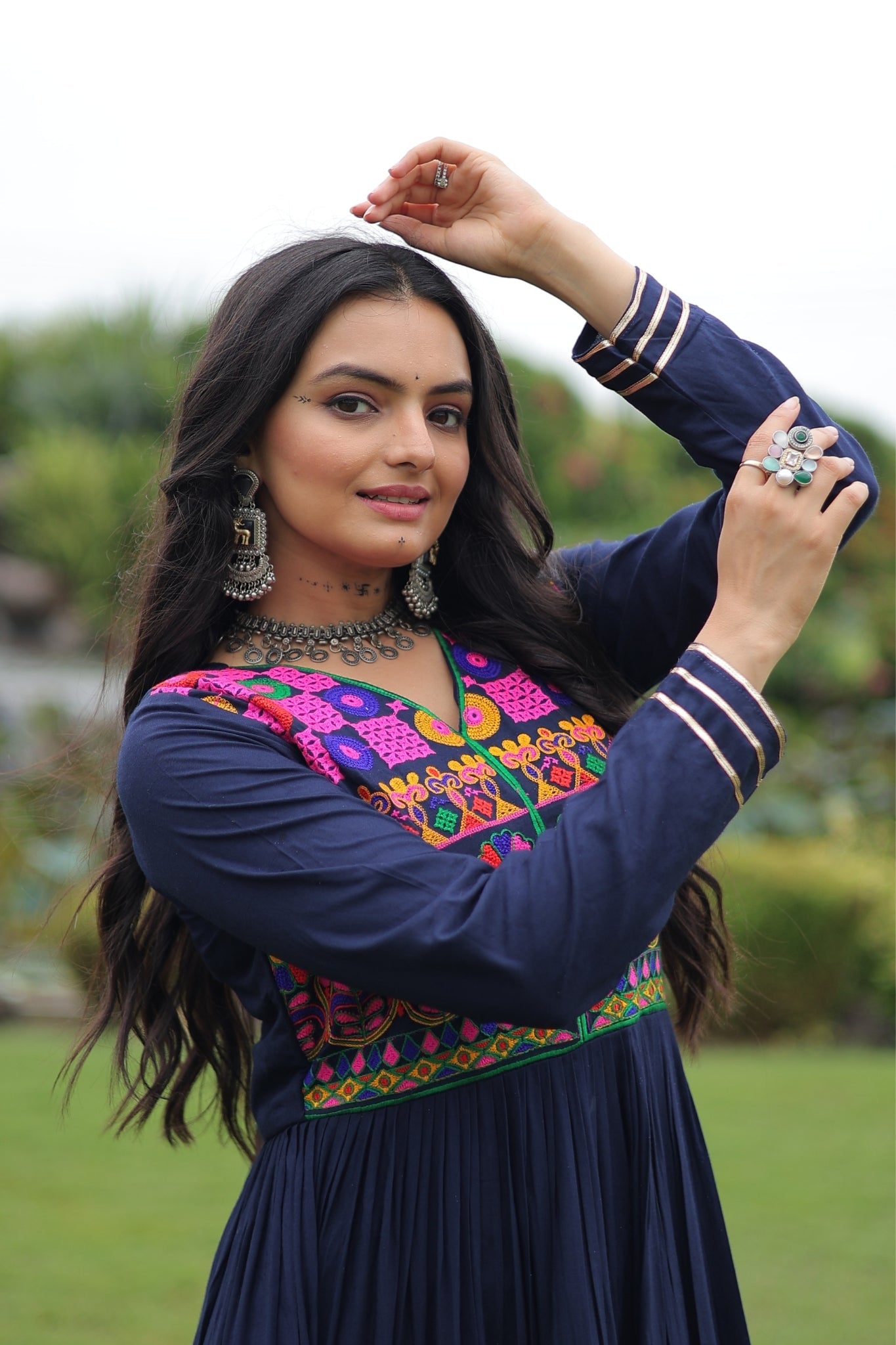 Kutchi Gamthi Embroidered With Mirror Hand Work Navratri Special Gown