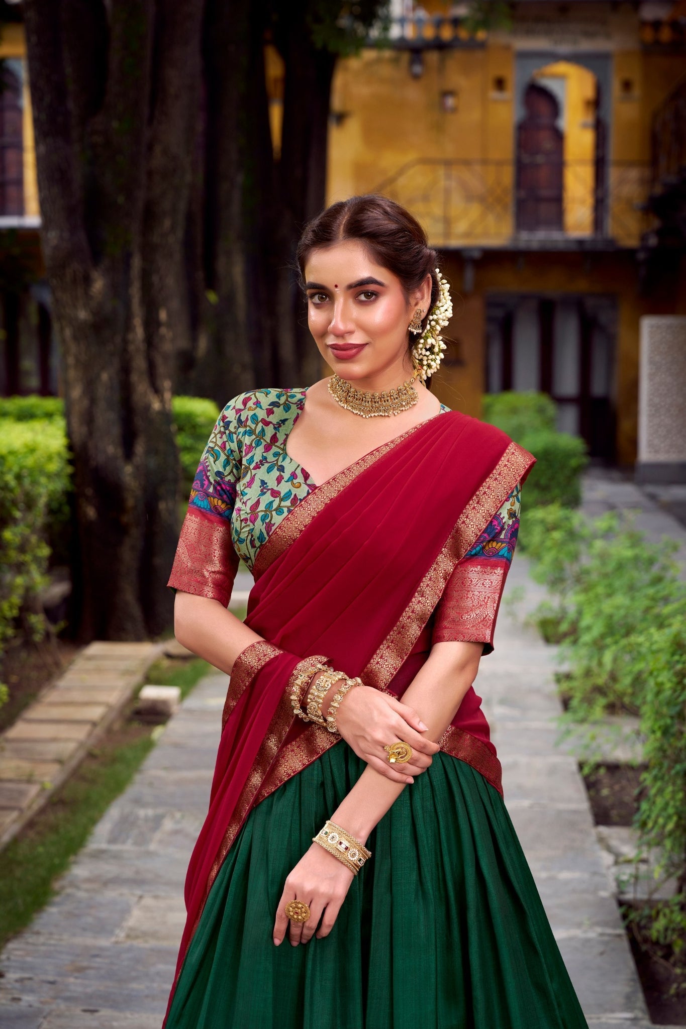 Aastha Silk South Indian Wedding Lehenga Choli With Zari Weaving And Georgette Dupatta