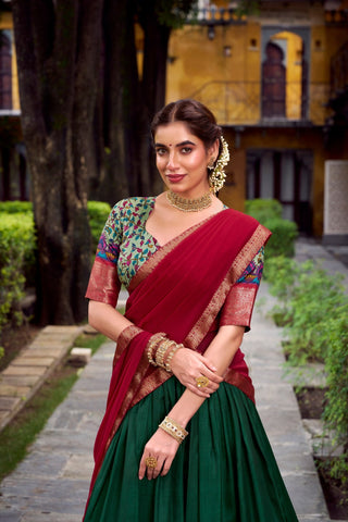 Aastha Silk South Indian Wedding Lehenga Choli With Zari Weaving And Georgette Dupatta