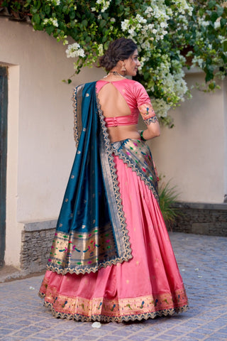 Traditional Paithani Jacquard Sik Lehenga Set For Wedding