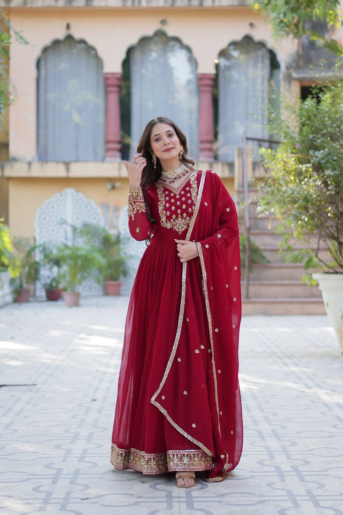 Stunning Georgette Embroidered Beautiful Gown Set