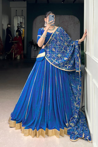 Vibrant Bandhej Print Designer Georgette With Mirror Work Lehenga Choli Set For Wedding And Navratri
