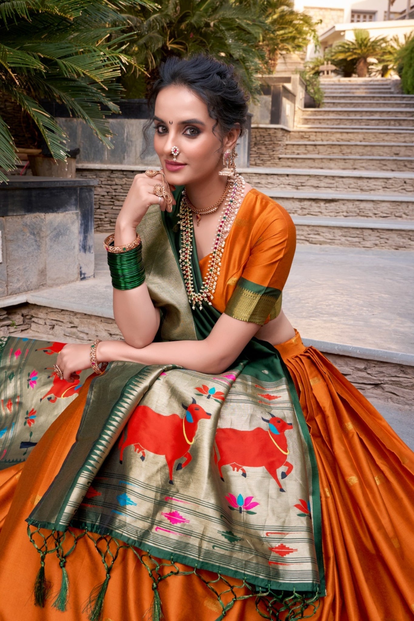 Paithani Jacquard Silk Lehenga Set with Zari Weaving Work