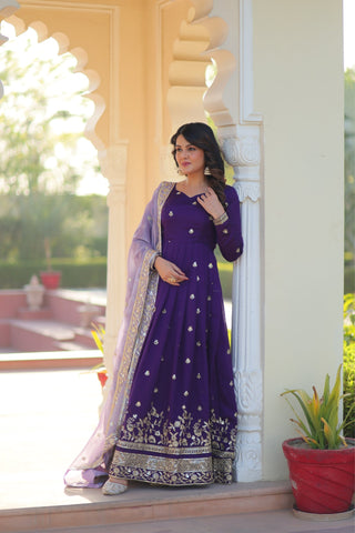 Purple Star Georgette With Embroidered Designer Gown