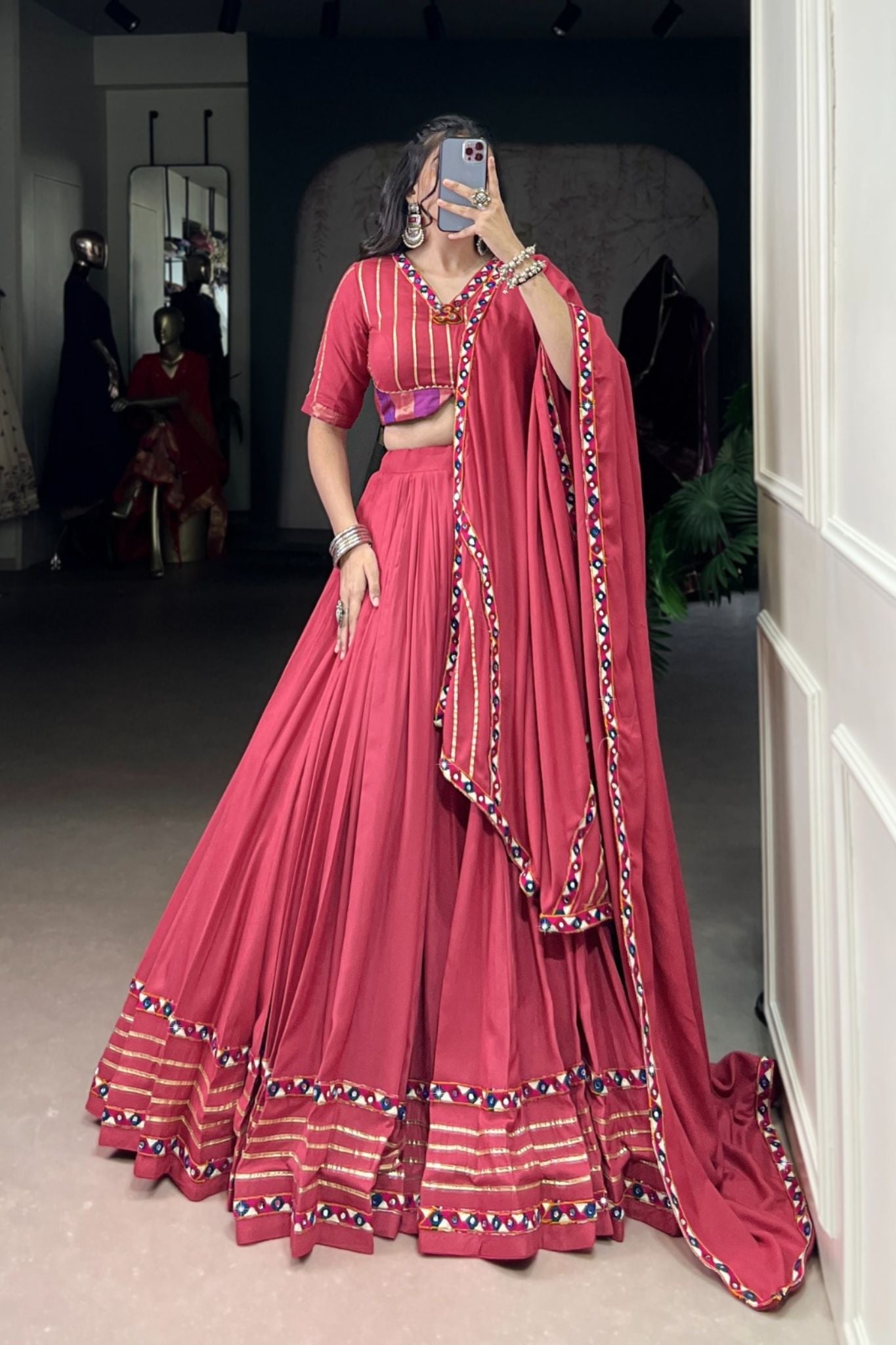 Navratri Beautiful Original Mirror Gamthi Work Designer Lehenga Choli