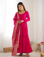 Pink Roman Silk Chanderi Fabric Fully Flared Anarkali Suit With Pent and Dupatta Set