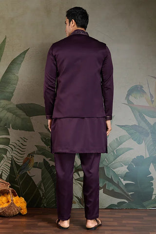 Wedding Special Purple Kurta Koti Set for Men