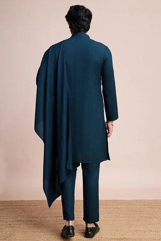 Teal Blue Kurta Set for Men with Mirror Work Design