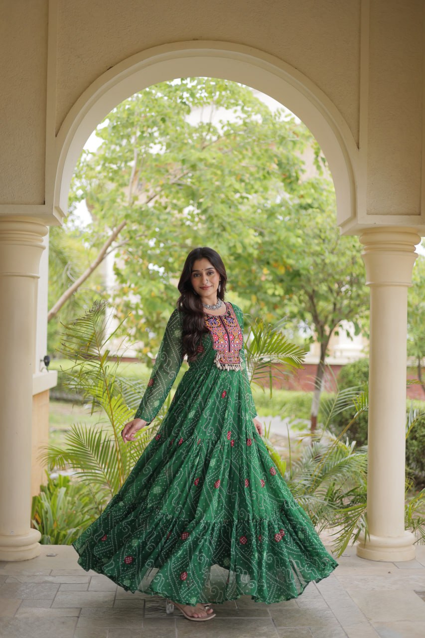 Faux Georgette Bandhani Kutchi Gown | Tulip Designer
