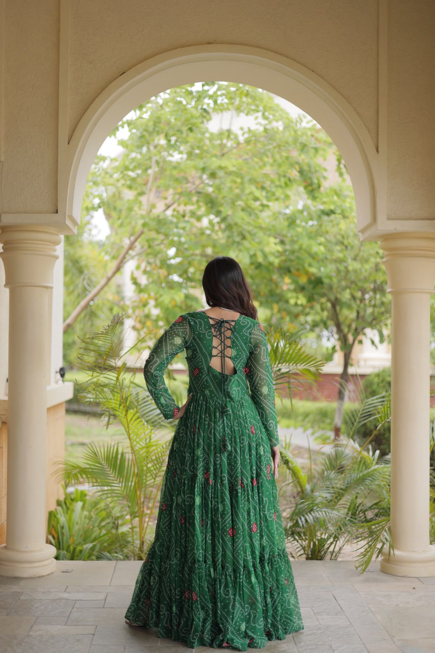 Faux Georgette Bandhani Kutchi Gown | Tulip Designer

