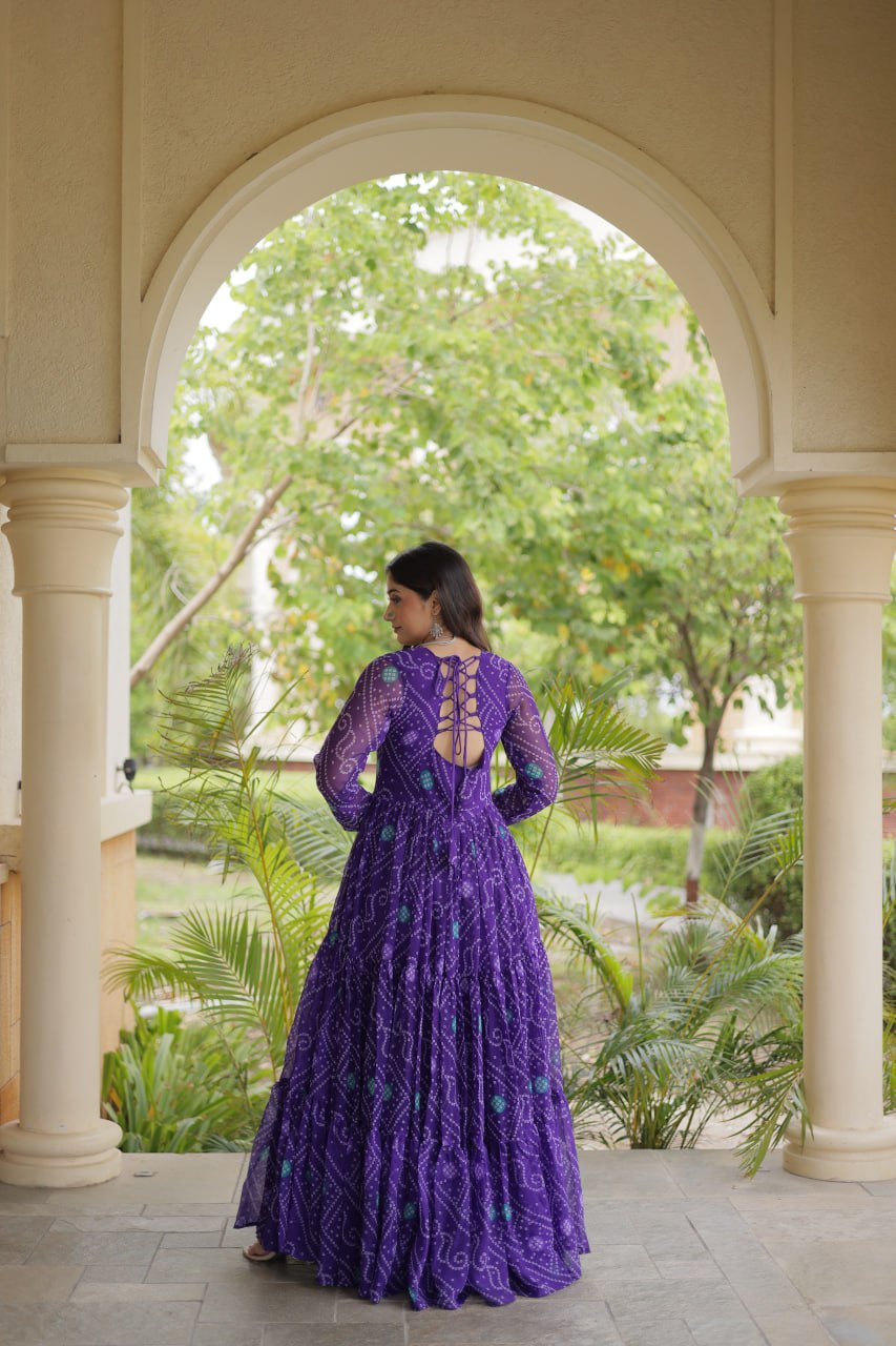 Faux Georgette Bandhani Kutchi Gown | Tulip Designer
