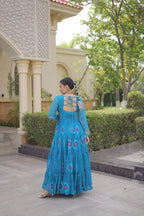 Festive Wear Faux Georgette Bandhani Print Kutchi Patchwork Gown
