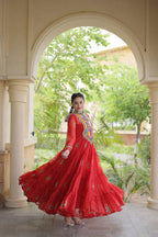 Festive Wear Faux Georgette Bandhani Print Kutchi Patchwork Gown
