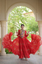 Festive Wear Faux Georgette Bandhani Print Kutchi Patchwork Gown

