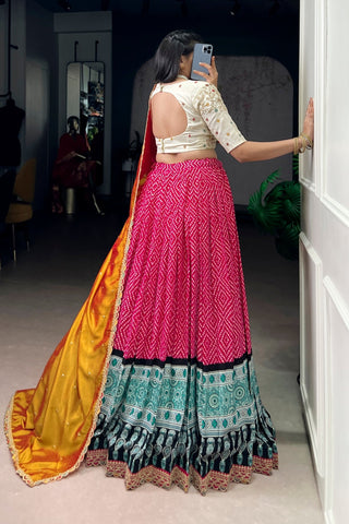 Bandhej Ajrakh Printed Lehenga Choli With Dupatta