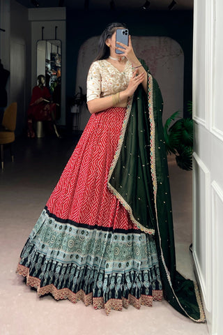 Bandhej Ajrakh Printed Lehenga Choli With Dupatta