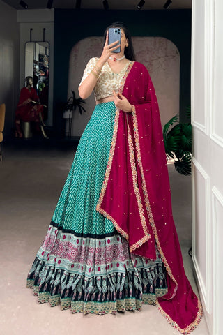 Bandhej Ajrakh Printed Lehenga Choli With Dupatta