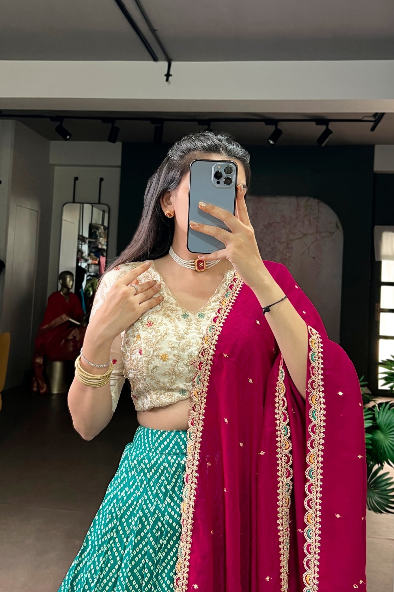 Bandhej Ajrakh Printed Lehenga Choli With Dupatta