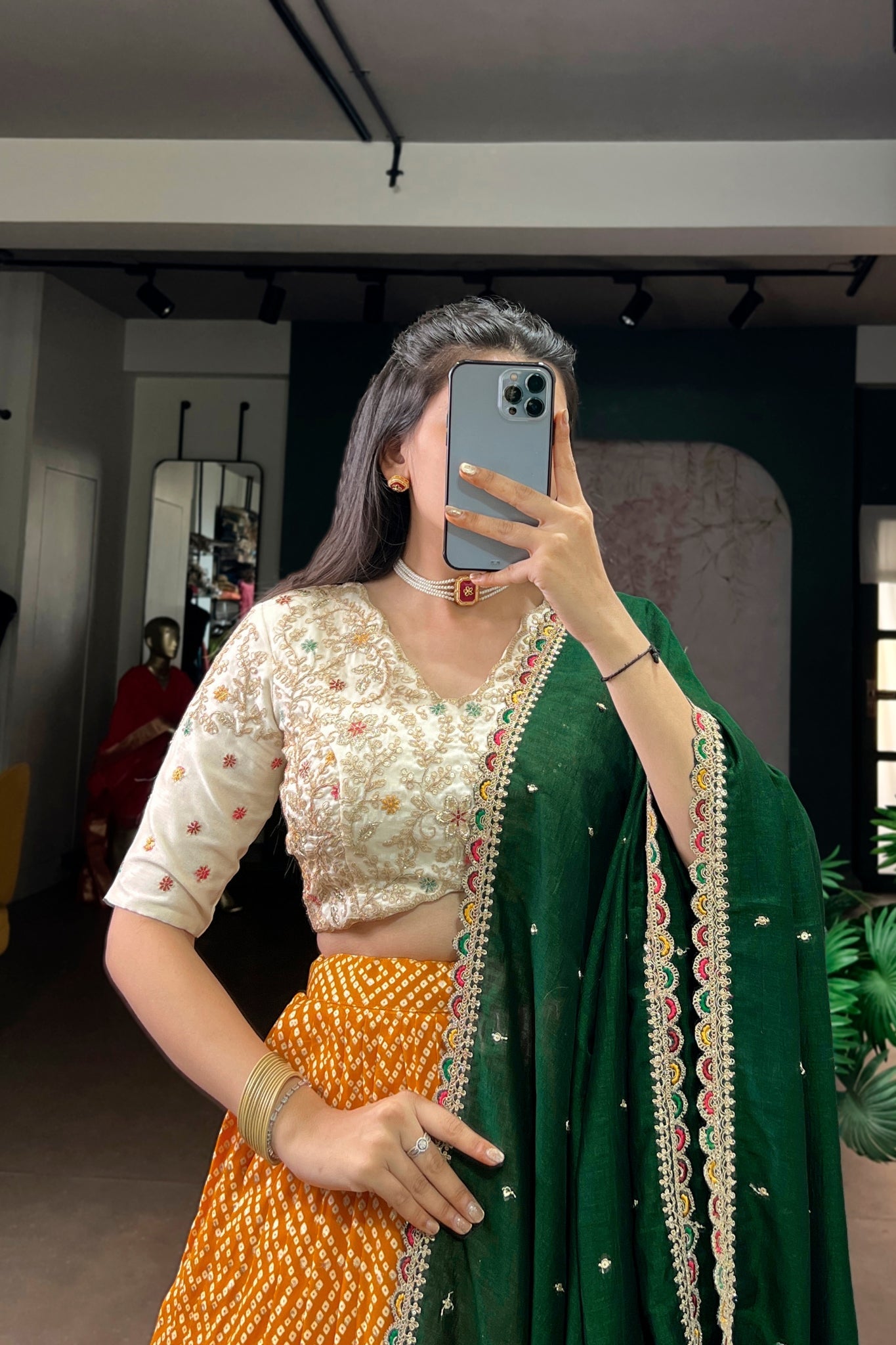 Bandhej Ajrakh Printed Lehenga Choli With Dupatta