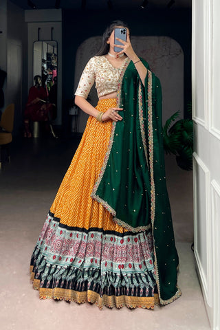 Bandhej Ajrakh Printed Lehenga Choli With Dupatta