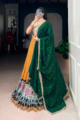 Bandhej Ajrakh Printed Lehenga Choli With Dupatta