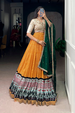 Bandhej Ajrakh Printed Lehenga Choli With Dupatta