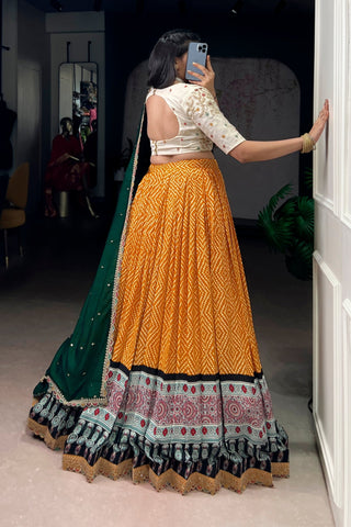 Bandhej Ajrakh Printed Lehenga Choli With Dupatta