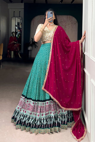 Bandhej Ajrakh Printed Lehenga Choli With Dupatta