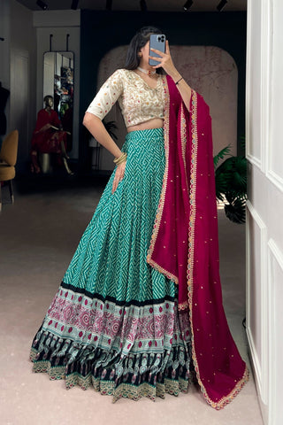 Bandhej Ajrakh Printed Lehenga Choli With Dupatta