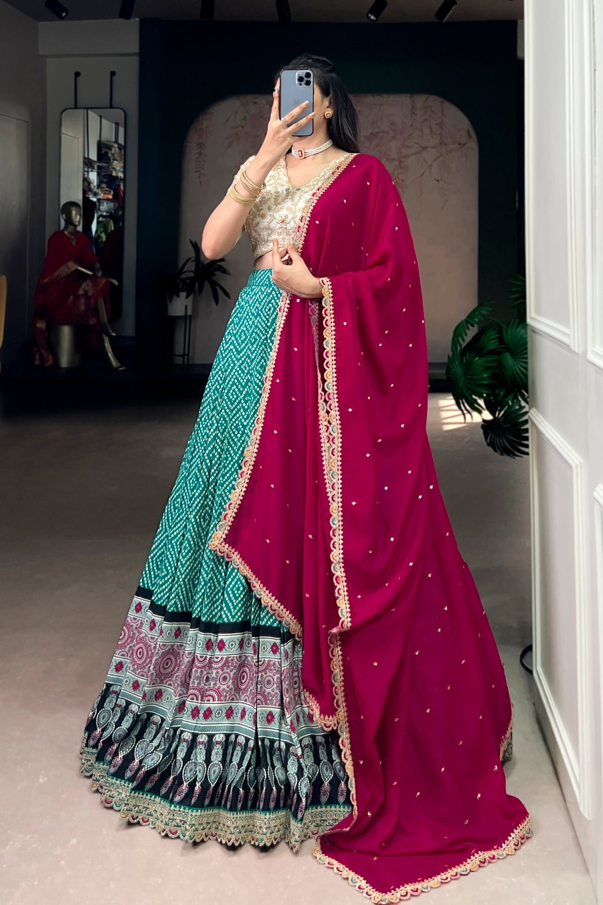 Bandhej Ajrakh Printed Lehenga Choli With Dupatta