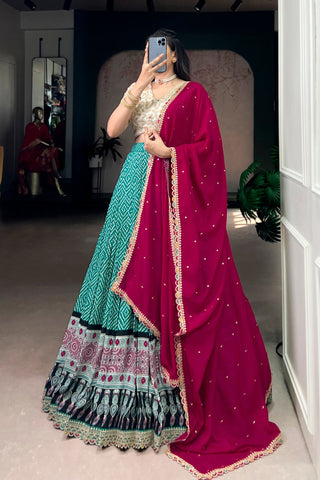 Bandhej Ajrakh Printed Lehenga Choli With Dupatta