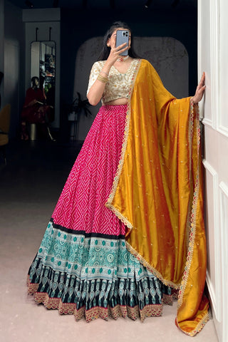 Bandhej Ajrakh Printed Lehenga Choli With Dupatta
