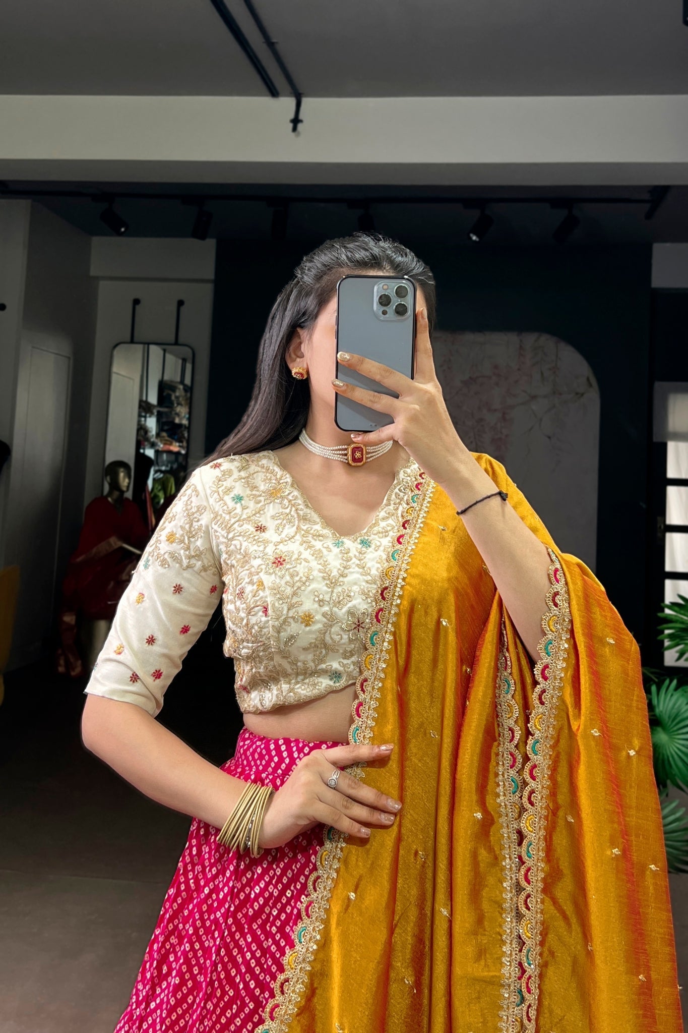 Bandhej Ajrakh Printed Lehenga Choli With Dupatta