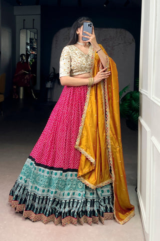 Bandhej Ajrakh Printed Lehenga Choli With Dupatta