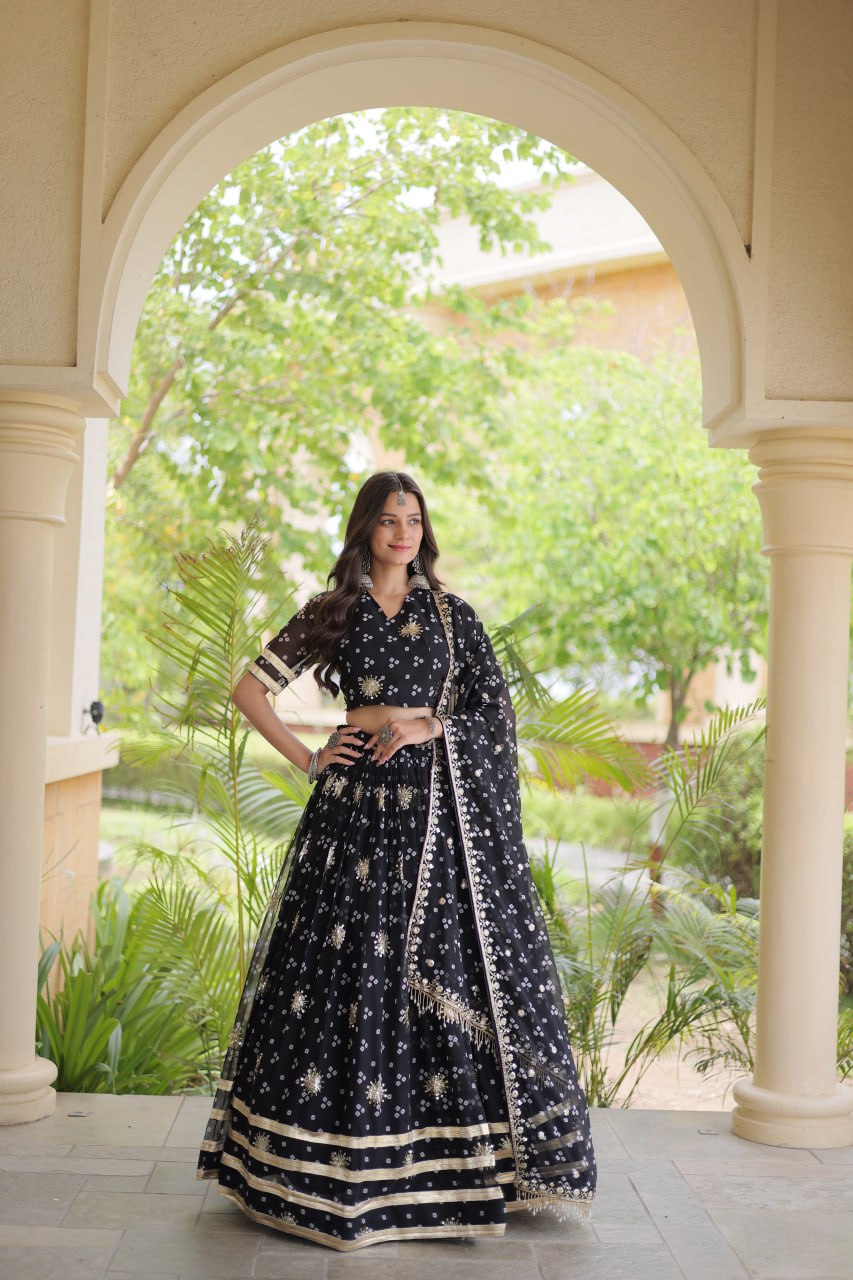 Royal Faux Georgette Bandhej Print Gota Patti Navratri Lehenga Choli