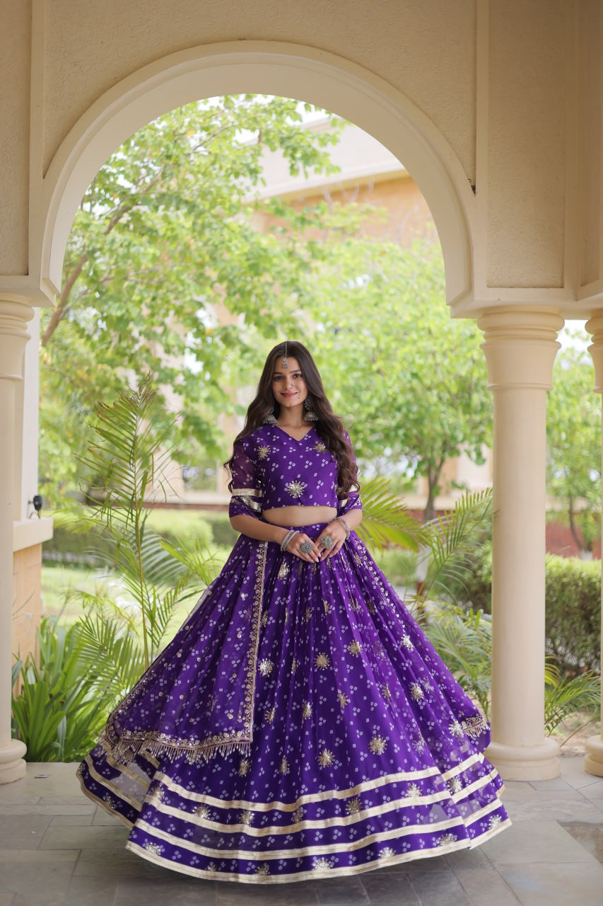 Royal Faux Georgette Bandhej Print Gota Patti Navratri Lehenga Choli
