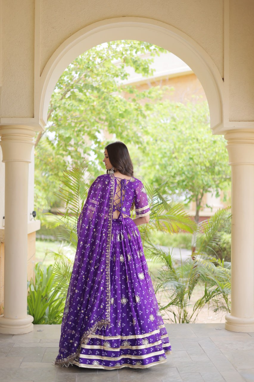 Royal Faux Georgette Bandhej Print Gota Patti Navratri Lehenga Choli

