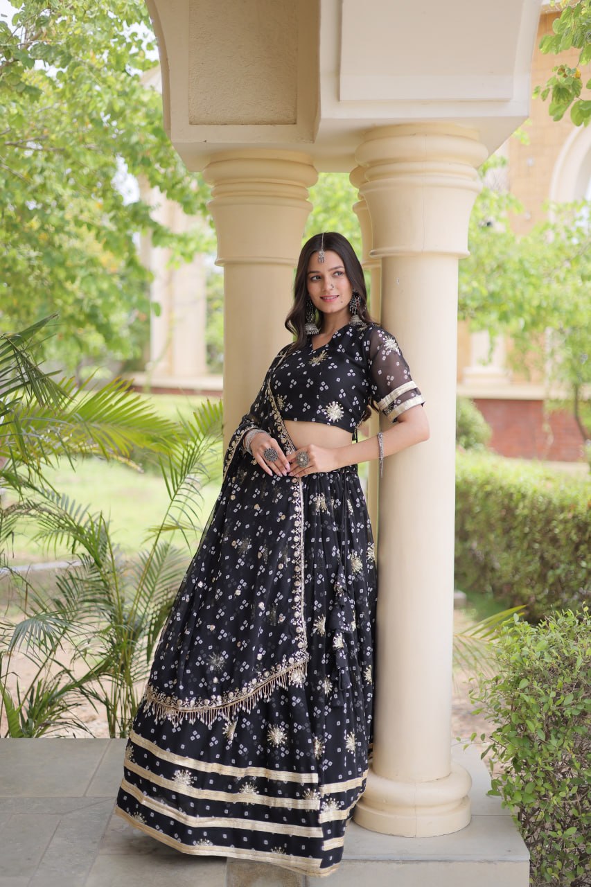 Royal Faux Georgette Bandhej Print Gota Patti Navratri Lehenga Choli
