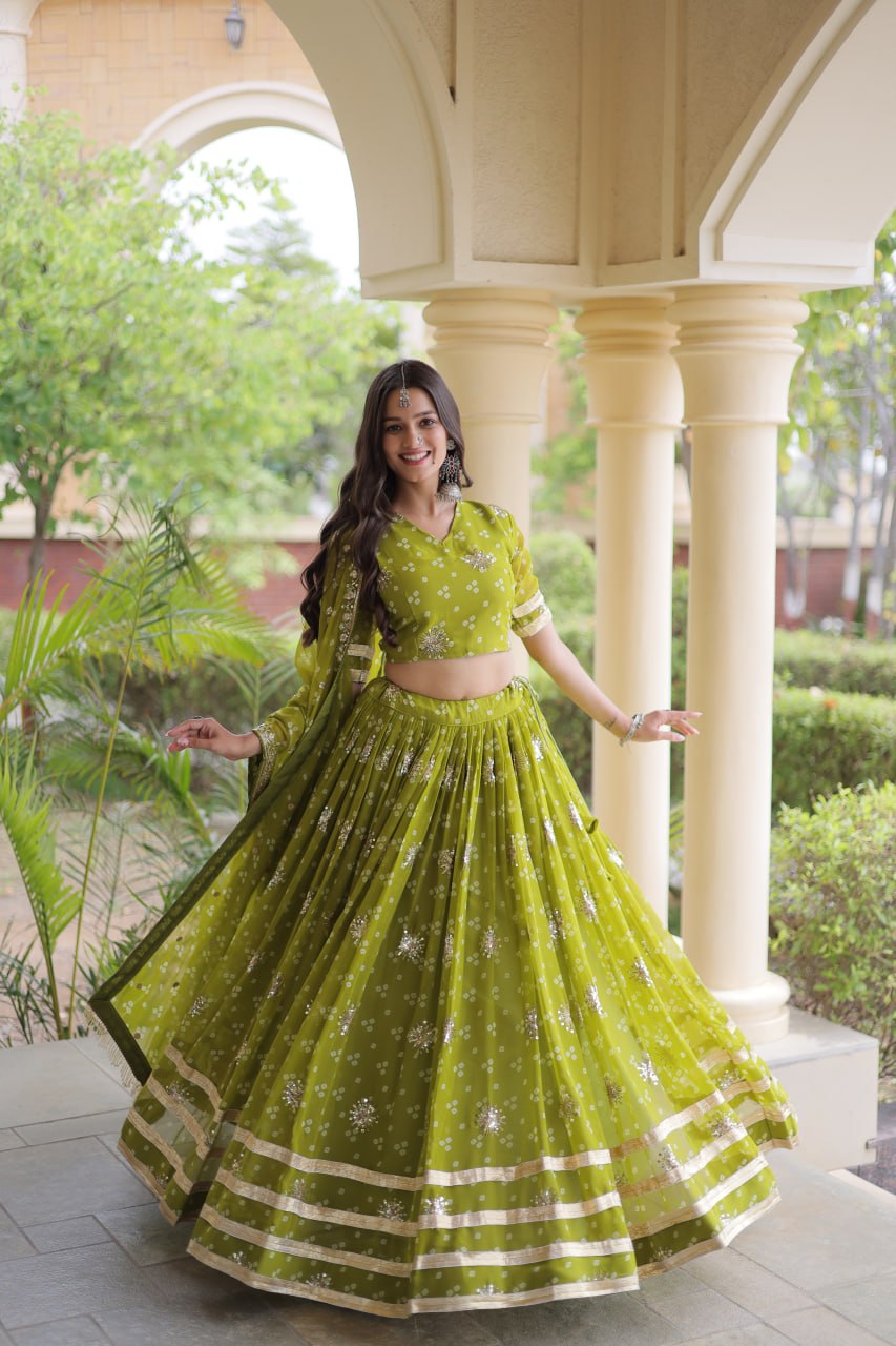 Royal Faux Georgette Bandhej Print Gota Patti Navratri Lehenga Choli
