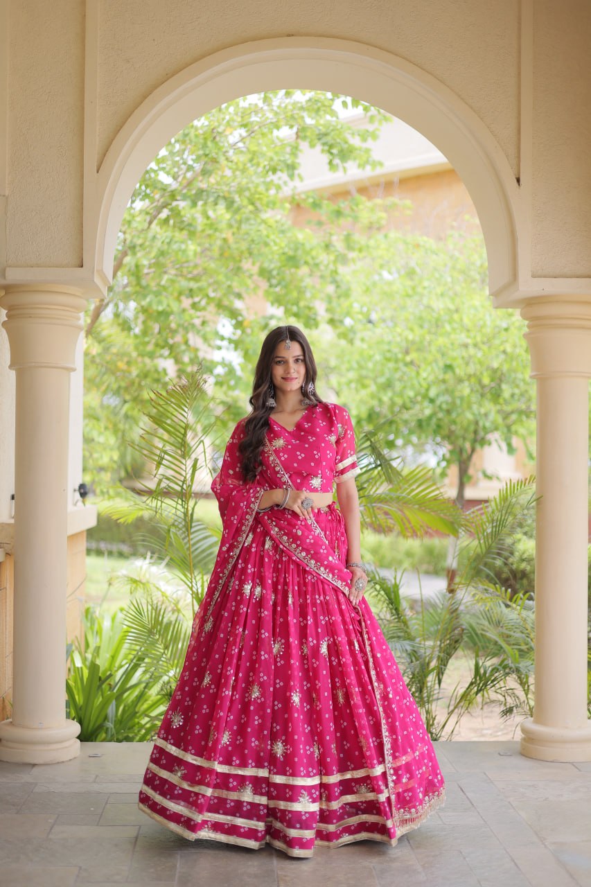 Royal Faux Georgette Bandhej Print Gota Patti Navratri Lehenga Choli
