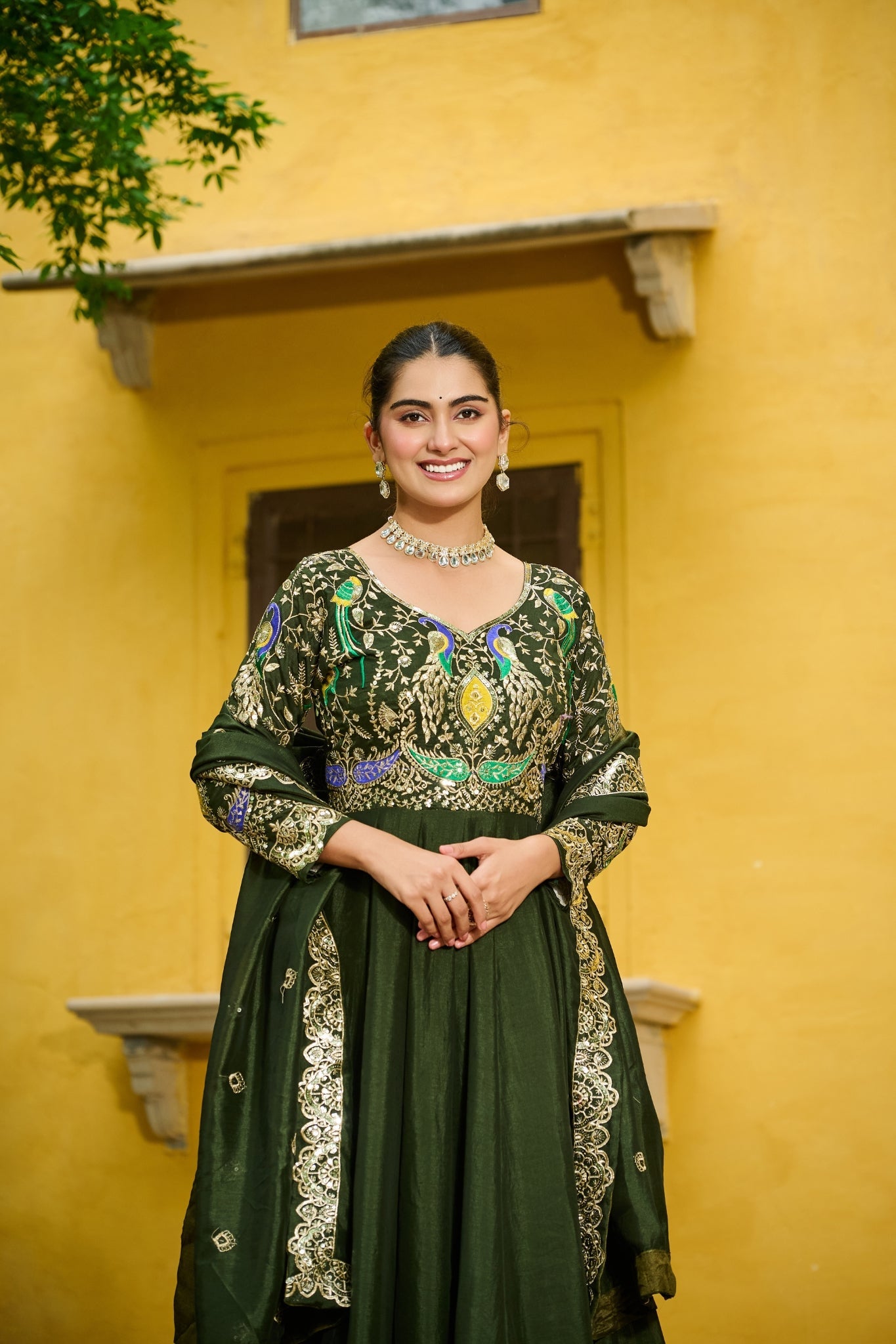 Beautiful Multi Tread Designer Special Wedding And Festive Gown With Dupatta Set