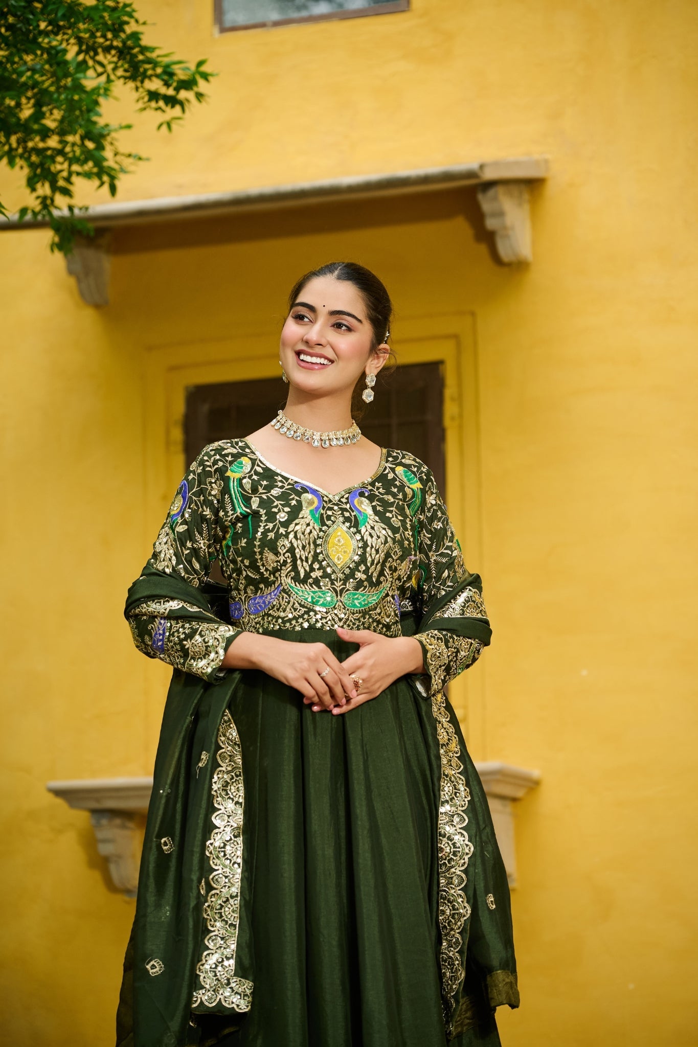 Beautiful Multi Tread Designer Special Wedding And Festive Gown With Dupatta Set