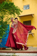 Beautiful Multi Tread Designer Special Wedding And Festive Gown With Dupatta Set