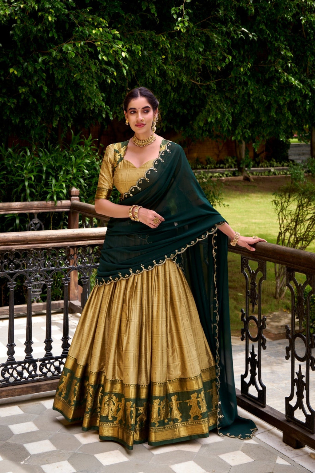 Poly Cotton Zari Weaving Work Beautiful Lehenga Choli