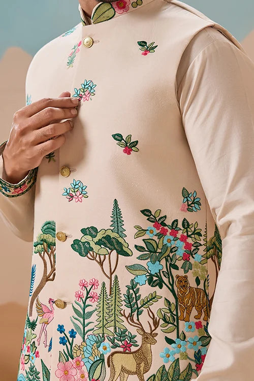 Latest Beige Color Koti Kurta Set for Mens Wear Collection